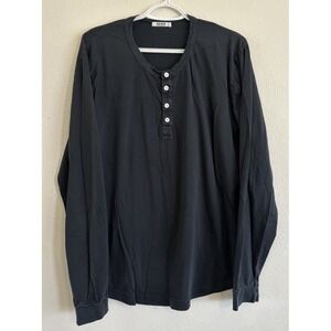 Buck Mason Henley Shirt Mens Large Black Long Sleeve 3 Button Made USA